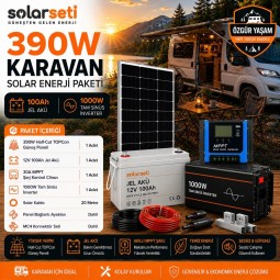 390W Karavan Solar Enerji Paketi - 100Ah Jel Akü - 1000W Tam Sinüs İnverter 390W Karavan Solar Enerji Paketi - 100Ah Jel Akü - 1000W Tam Sinüs İnverter